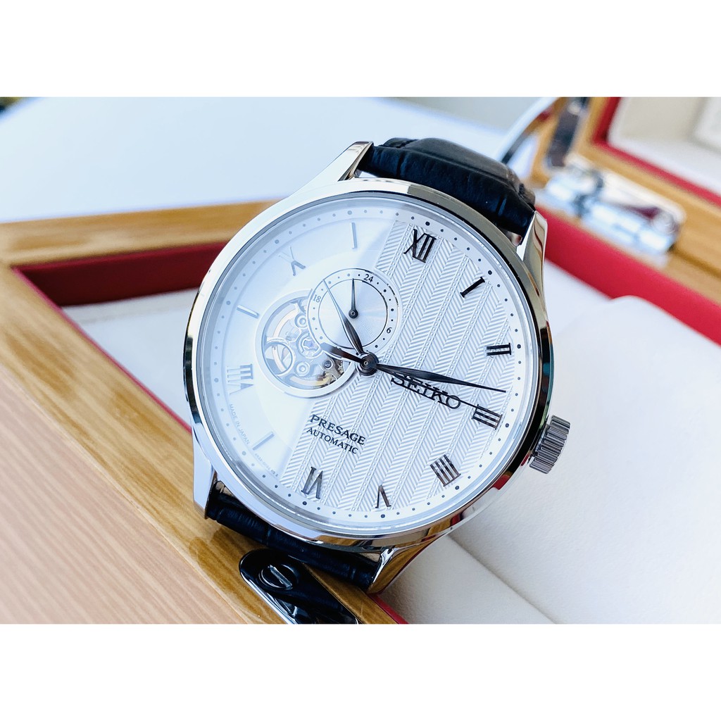 Đồng hồ nam Seiko Presage Open Heart  White Leather - SSA379J1