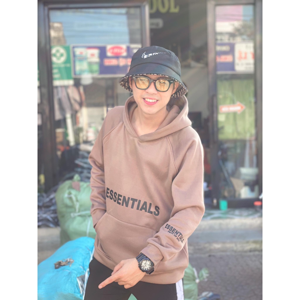 FREE SHIP  Áo hoodie nỉ Essentials unisex dài tay nam nữ cao cấp in cao su nổi, áo phông nỉ bông sweater có mũ màu nâu | BigBuy360 - bigbuy360.vn