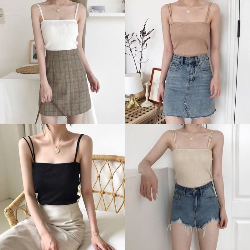 Áo Len Hai Dây Ôm Dáng Phong Cách Hàn Quốc Cho Nữ