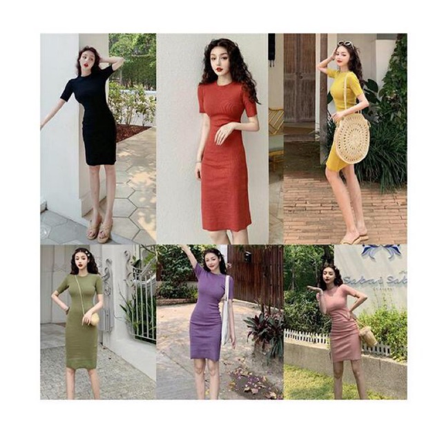 Đầm ôm body siêu tôn dáng ulzzang / Đầm thun ôm nhiều màu QC - Có ảnh thật phía