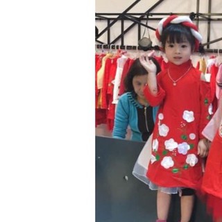 Áo dài cách tân bé trai; bé gái (trắng và đỏ)