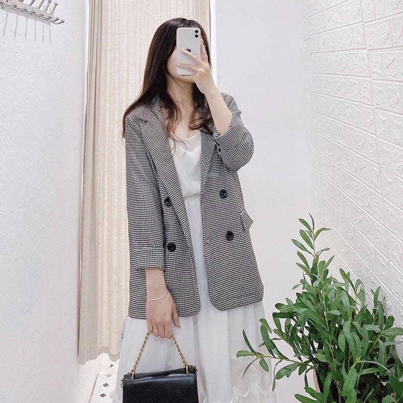 Áo blazer kẻ đen trắng Hàn Quốc (ảnh thật), vải cao cấp loại 1 | BigBuy360 - bigbuy360.vn
