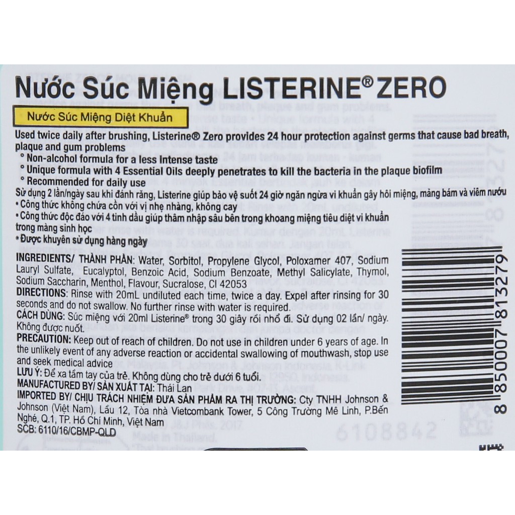 Nước Súc Miệng Listerine Zero Không Cay Chai 750ML