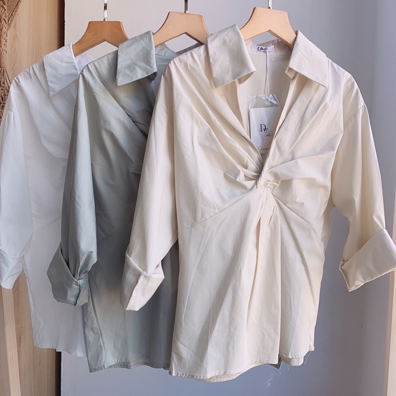 [Ảnh thật/Sẵn/Video]Áo sơmi thô xoắn ngực style Ulzzang | BigBuy360 - bigbuy360.vn