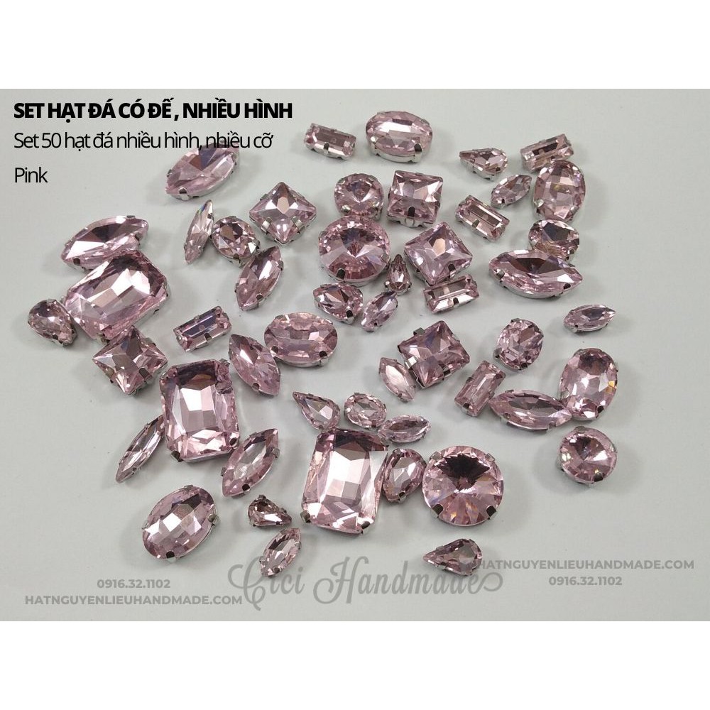 Set 50 hạt đá đế lỗ khâu, nhiều hình, nhiều cỡ ngẫu nhiên Cici Handmade chuyên hạt đá hạt pha lê hạt cườm hạt trang sức