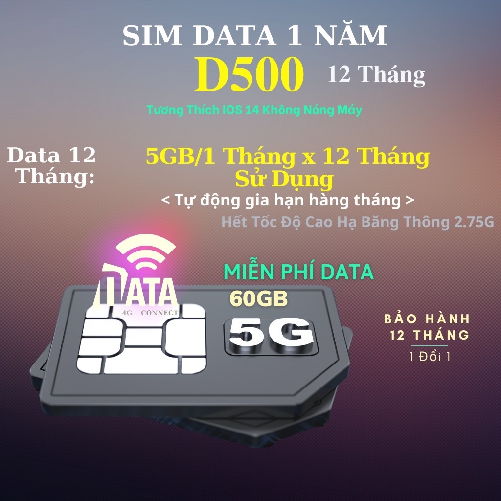 Sim Data D500 Vinaphone Miễn Phí 60GB 12 Tháng,Tốc Độ Cực Nhanh,Bảo Hành Chính Hãng