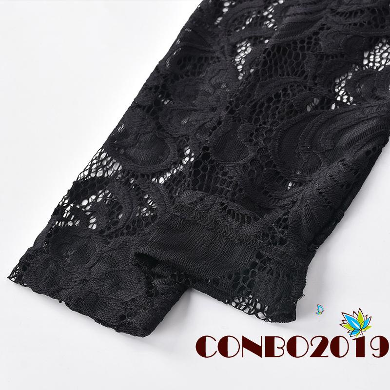 Đầm Ren Một Mảnh Tay Dài Cổ Yếm Có Dây Rút Dành Cho Nữ