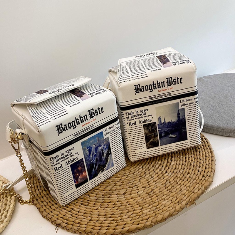 Túi Đeo Chéo Vai Bằng Da Họa Tiết Tờ Báo Thời Trang Sành Điệu Cho Nữ