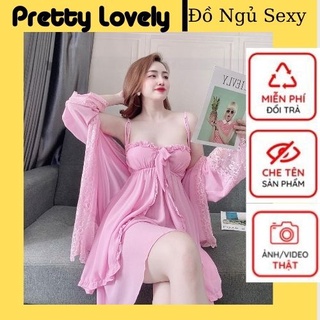 Set áo choàng kèm váy ngủ sexy 2 dây 3 món gợi cảm.