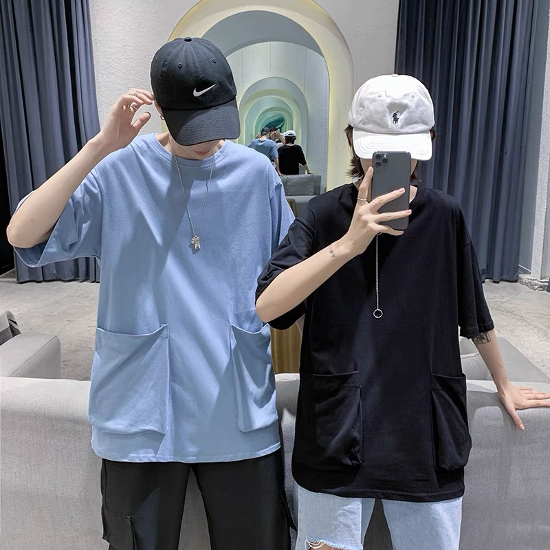 Áo thun basic tay lỡ form rộng unisex 2 túi | BigBuy360 - bigbuy360.vn