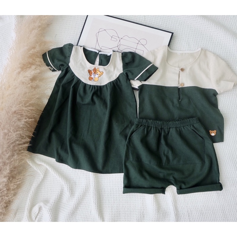 Sét bộ bé trai chất liệu linen cho bé 8-23kg