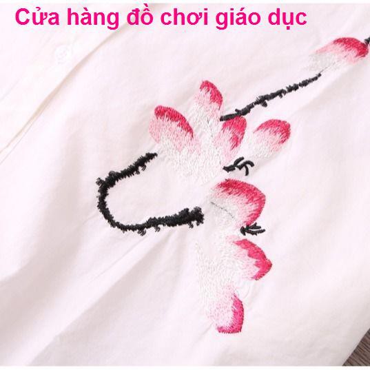 XINH XINH Cotton tinh khiết thêu văn hóa áo sơ mi nữ phiên bản Hàn Quốc của dài tay rộng rãi RẺ QUÁ