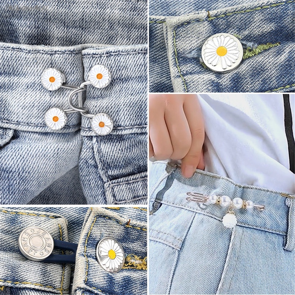 Bộ 10 nút bóp lưng quần jean làm từ kim loại họa tiết hoa cúc nhỏ xinh có thể tháo rời cho nam và nữ