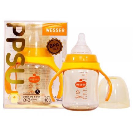 (MẪU MỚI) Bình Sữa Cổ Rộng cao cấp PPSU WESSER (180ML - 260ML) - Made in Vietnam (Công nghệ Hàn Quốc)