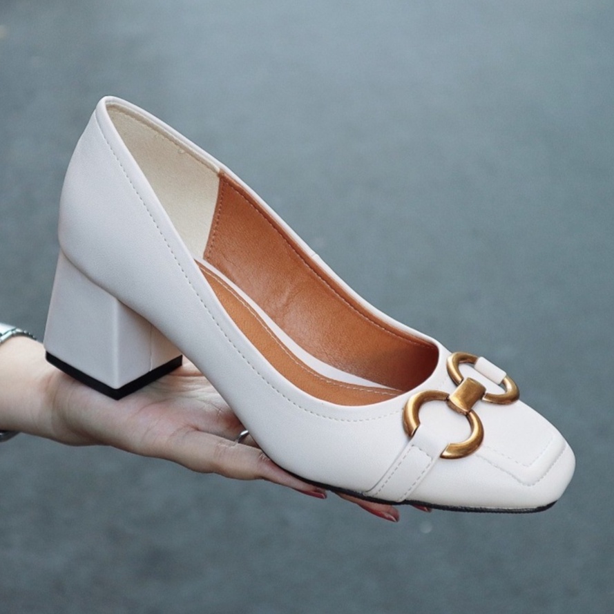 Giày cao gót mũi vuông thời trang phối khóa sang trọng cao 6cm 1119