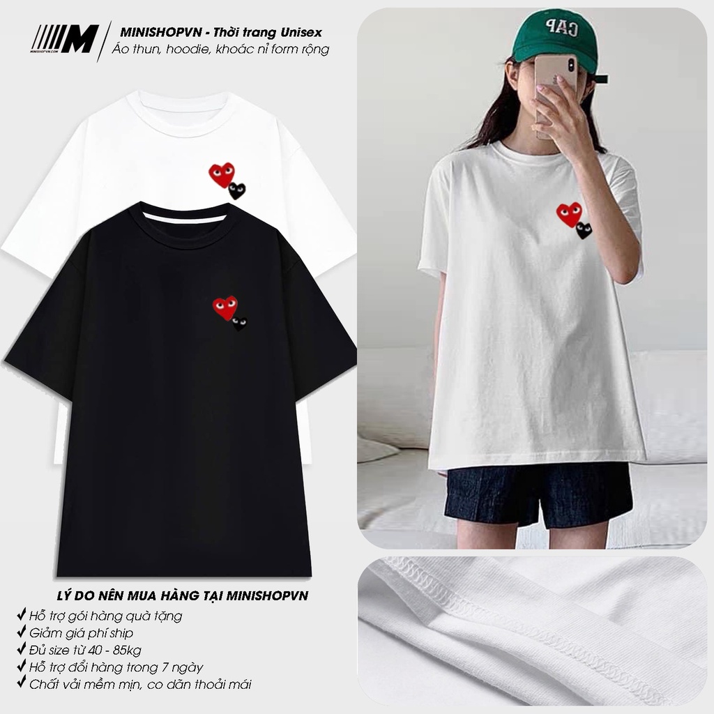 Áo thun unisex giá rẻ / Áo phông tay lỡ in hình trái tim couple form rộng oversize basic tee MinishopVn