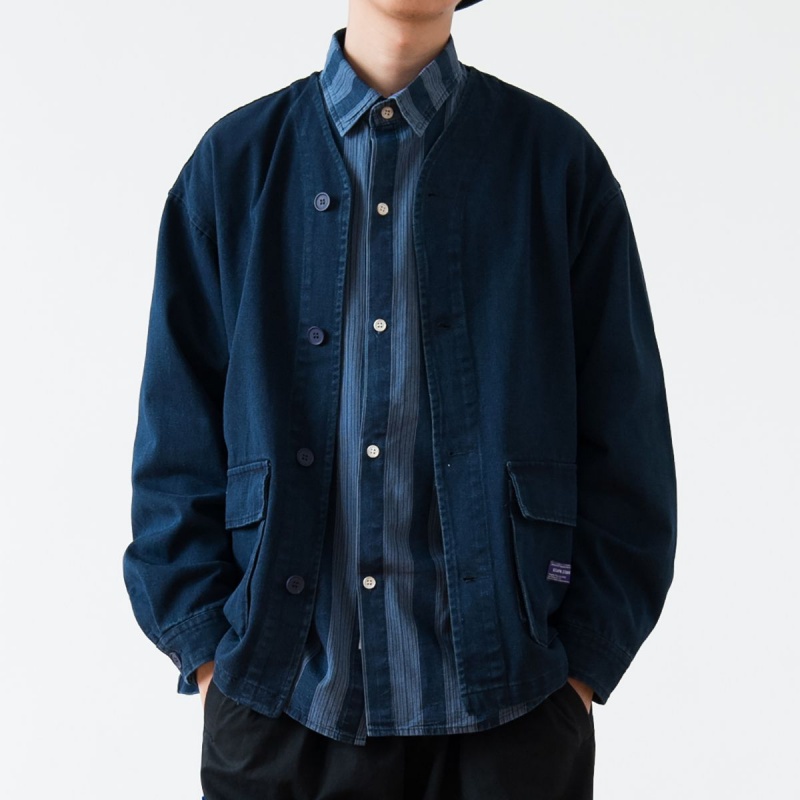Áo Khoác Denim Tay Dài Nhuộm Màu Xanh Dương Retro Nhật Bản Trẻ Trung Hợp Thời Trang Mùa Xuân Cho Nam