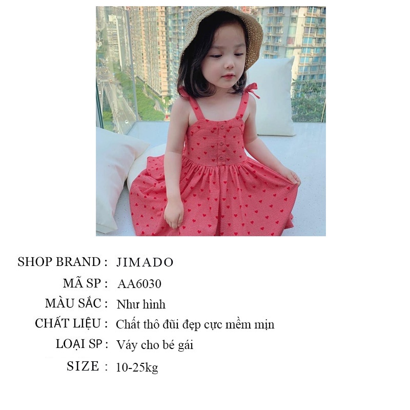 Váy đầm cho bé gái hai dây buộc vai họa tiết tim đỏ điệu đà xinh xắn cho bé yêu JIMADO AA6030