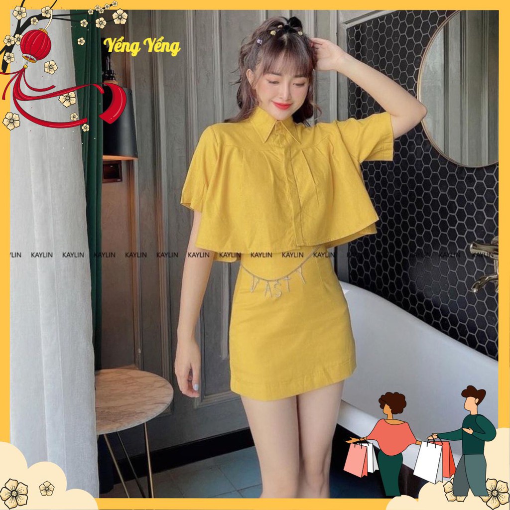 SNU206 - SET NỮ ÁO CỔ SƠ MI CROPTOP MIX CVAY A