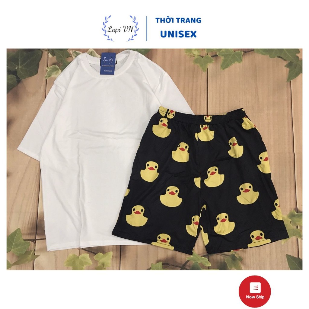 Set Đồ Bộ Lửng Trơn Unisex Trắng -Lapi VN Áo+ Quần Đùi Vải Thun Cotton Thoáng Mát, Freesize, Tay Lỡ, Phom Rộng