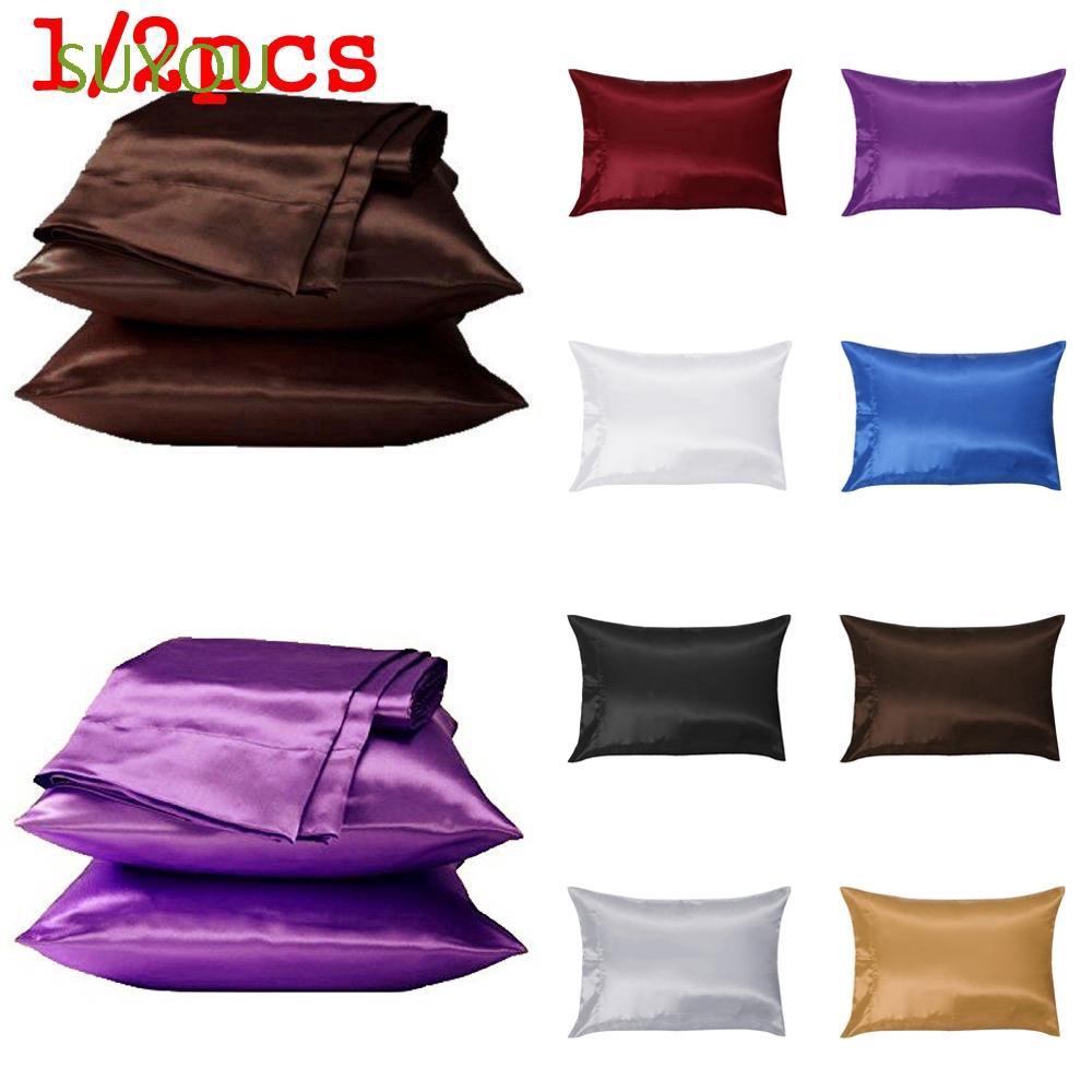 SUYOU 1/2 Pcs Pure Mulberry Silk Pillow Case Bedding Solid Color Soft Cushion Cover