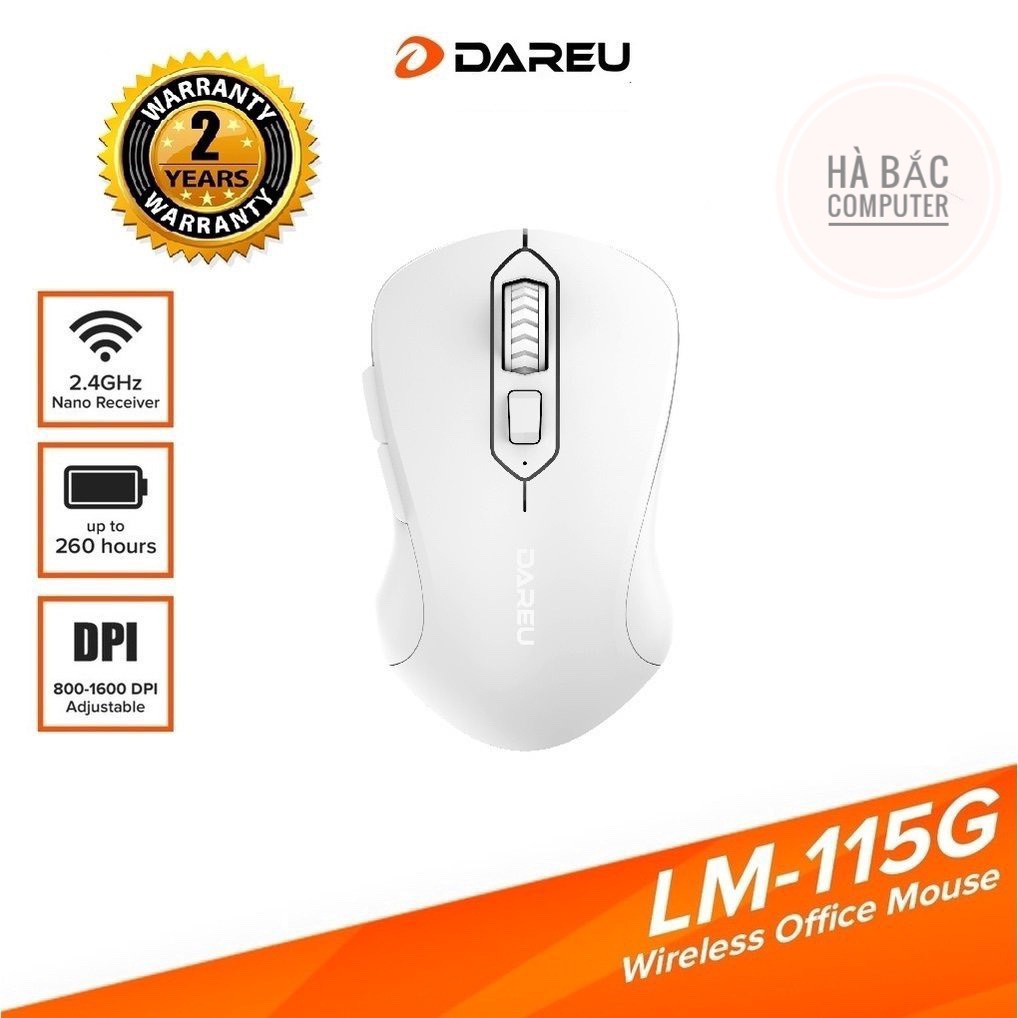 Chuột Không Dây DAREU LM115G WHITE - Chuột Máy Tính Không Dây Màu Trắng