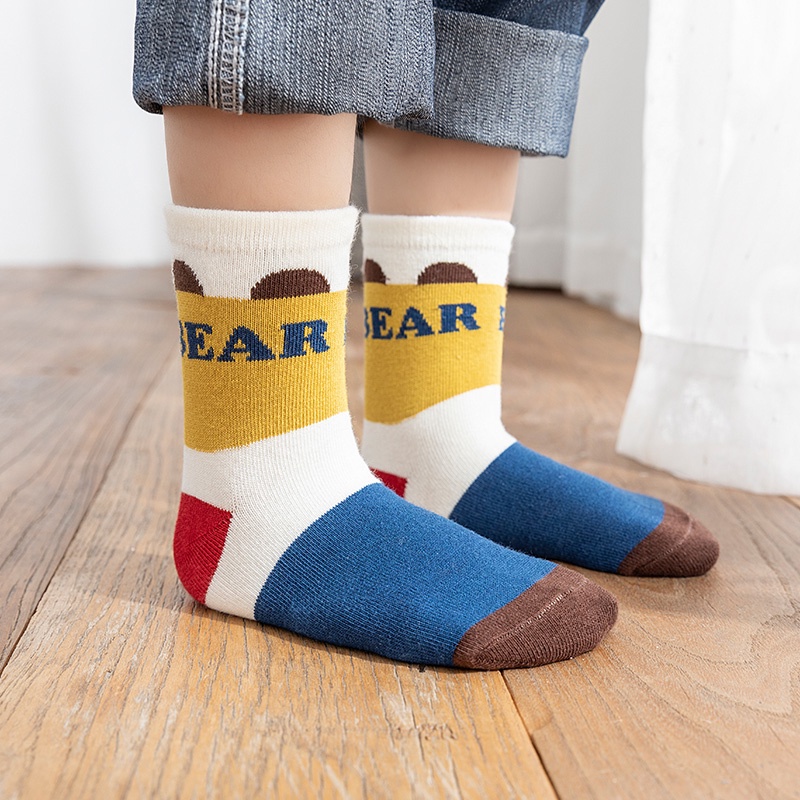 Set 5 Đôi Vớ Cotton Thoải Mái Chất Lượng Cao In Họa Tiết Động Vật Hoạt Hình Cho Bé Từ 1-12 Tuổi