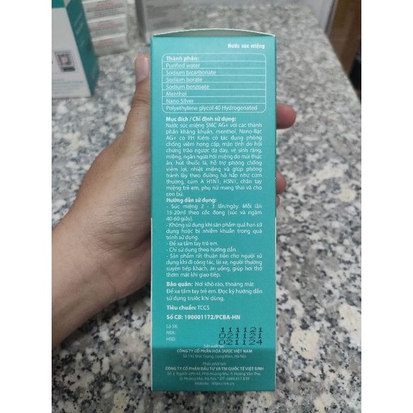 Nước súc miệng , họng nano bạc SMC Ag+ 250ml , vệ sinh răng miệng, duy trì độ trắng sạch không gây ố răng