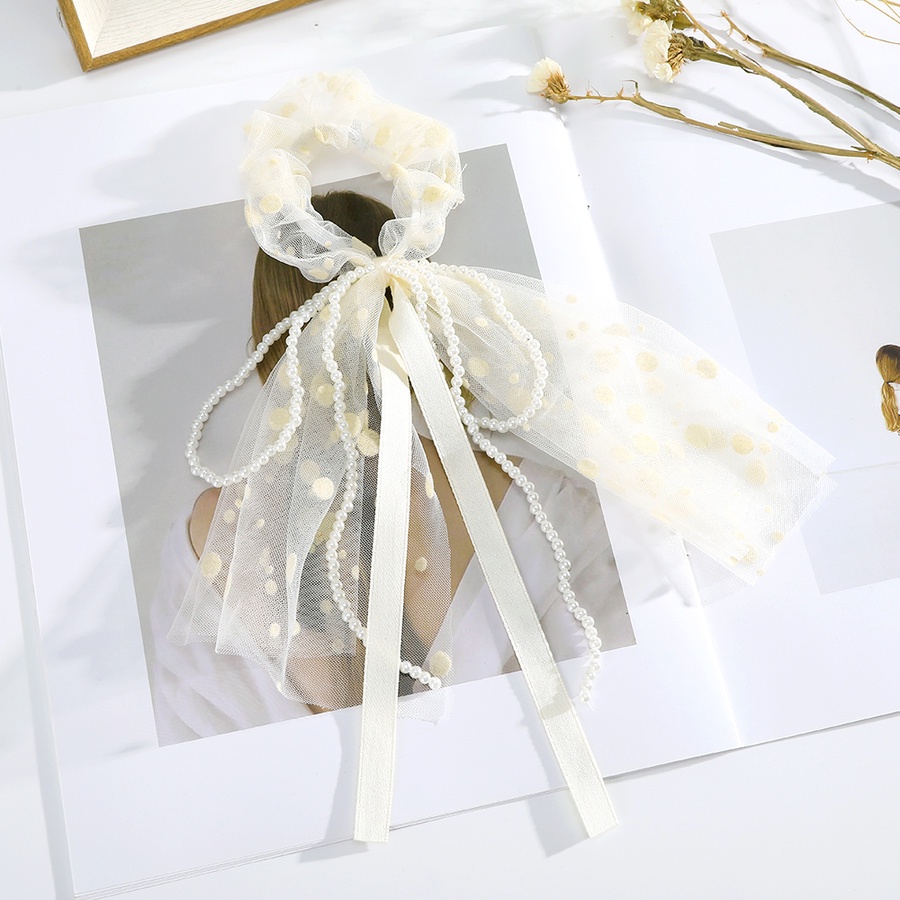 Dây buộc tóc lưới thắt nơ họa tiết chấm bi co giãn phong cách Hàn Quốc thời trang dành cho nữ