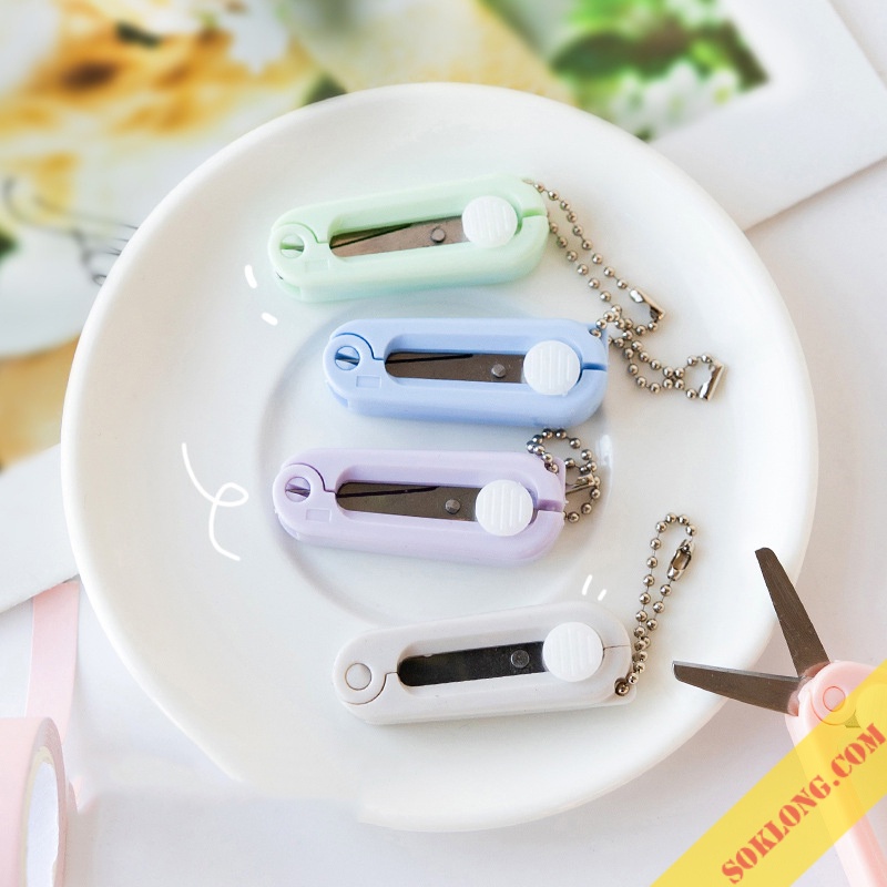 Kéo mini gấp gọn màu Pastel móc khóa C11 bỏ túi, kéo cắt sticker, giấy thủ công dễ thương