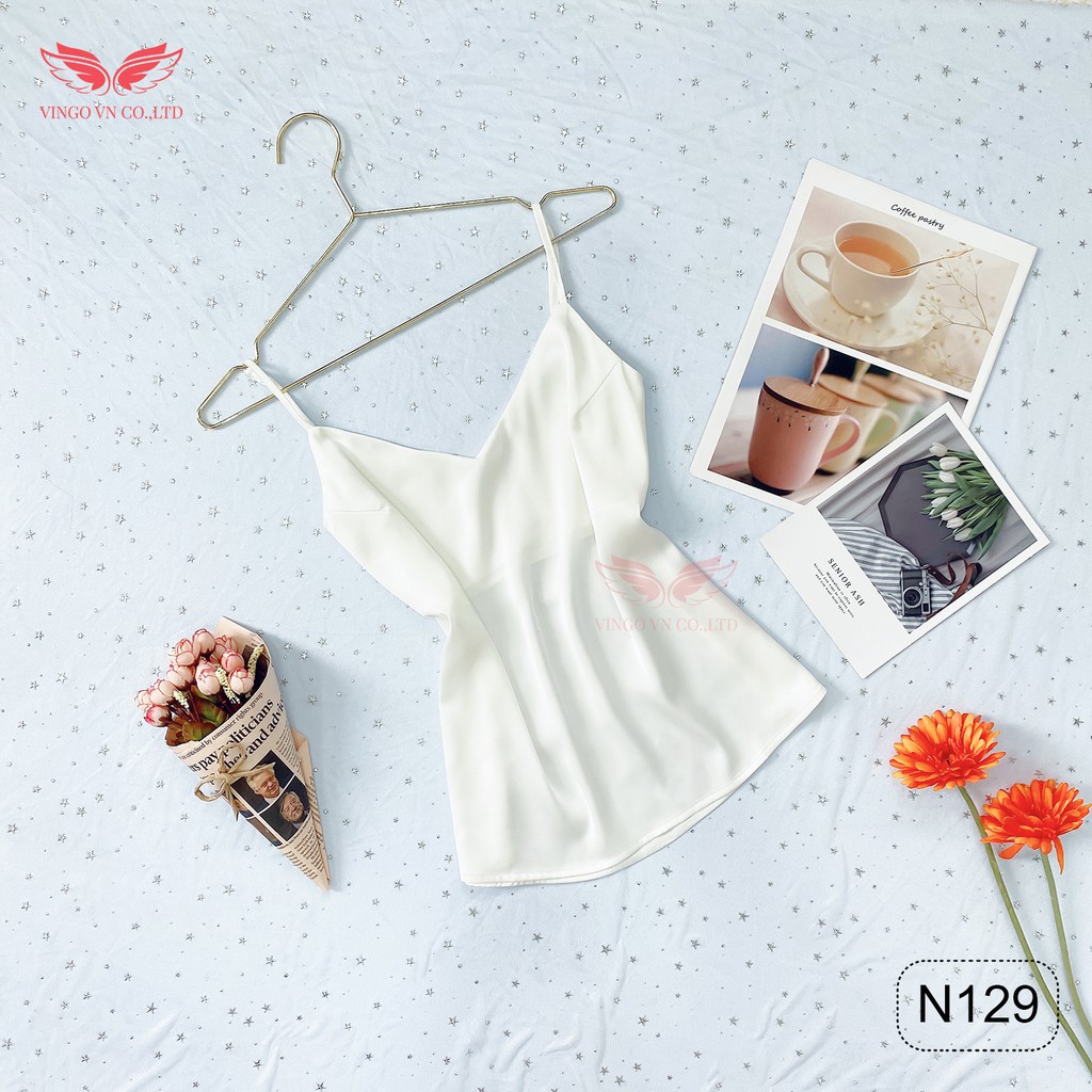 Áo 2 Dây Lụa Nữ Cổ V 2 Lớp Lót Ngực Mát Mẻ Sang Trọng Mùa Hè Mặc Cùng Áo Vest Blazer Chân Váy Vingo AN129 VNGO | BigBuy360 - bigbuy360.vn