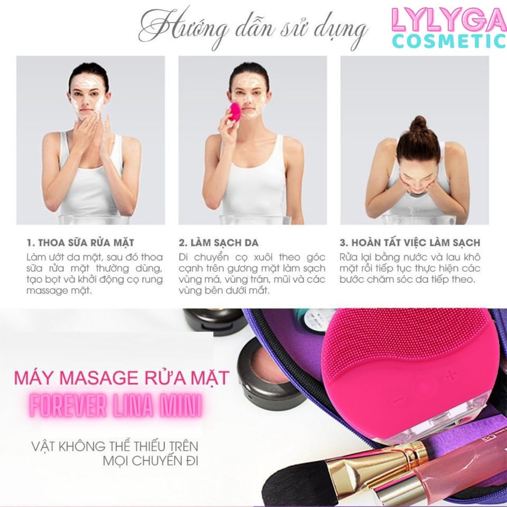 Máy rửa mặt FOREVER LINA MINI 2 - Massage da mặt sóng siêu âm 8 cấp dộ, có thể sạcH