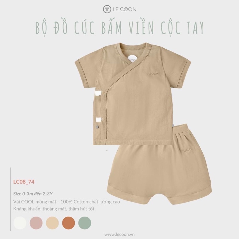 Le Coon - Bộ cộc tay vạt chéo cúc bấm 100% cotton, mềm mại, thấm hút LC0874 / LC10_116