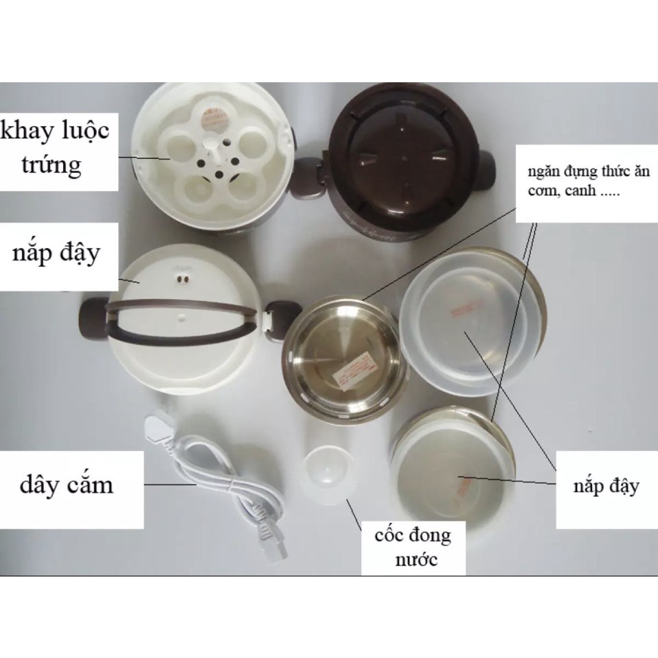 Hộp cơm đen trắng cao cấp Lunchbox cắm điện 3 tầng