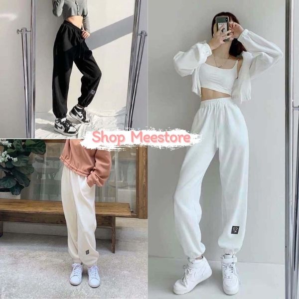 Quần Jogger Logo Bò Sữa Nữ MEESTORE- Bom Tăm Dáng Rộng Ống Bo Unsisex Phong Cách Ullzang Cá Tính