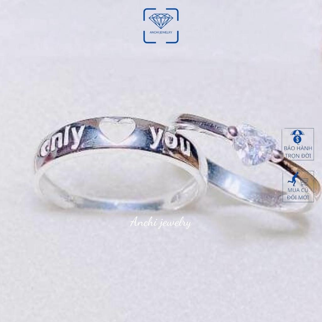 Nhẫn đôi ghép hình trái tim, nhẫn cặp bạc ta sáng đẹp - Anchi jewelry