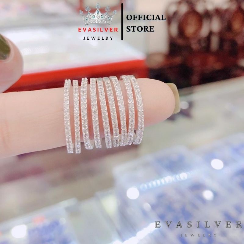 Nhẫn bạc nữ Evasilver đính đá 1 nửa, chuẩn nhẫn bạc ta sang trọng nữ tính