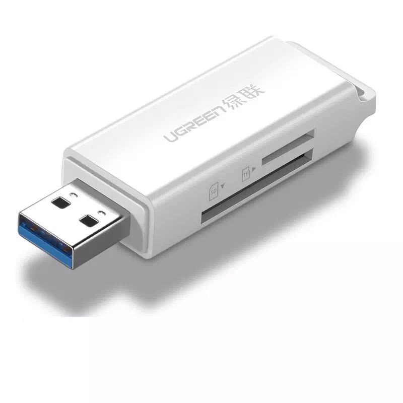 Ugreen 40753 - Đầu đọc thẻ nhớ SD/TF chuẩn USB 3.0  (màu trắng) chính hãng - Phukienleduy