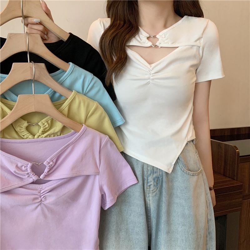 Áo Thun NgắN Tay KhoéT Lỗ HìNh TráI Tim Cho Nữ JL-TX-278