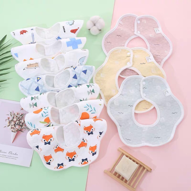 Yếm tròn xoay yếm dãi 360 có chống thấm dành cho bé chất liệu cotton