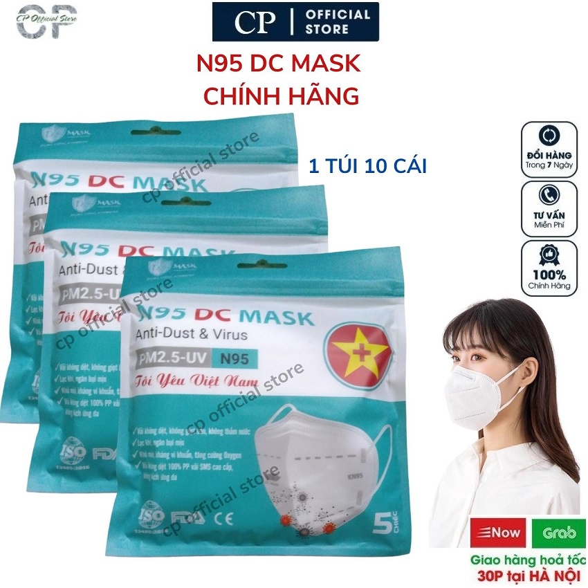Túi 10 Chiếc Khẩu Trang Y Tế N95 DC Mask Chính Hãng 5 Lớp Dày Dặn