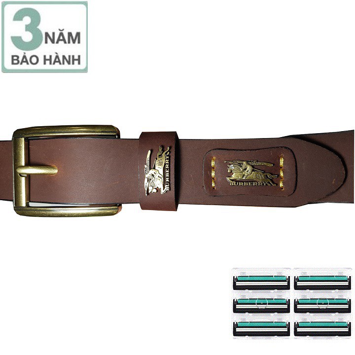 Bảo hành 3 năm - Thắt lưng da bò đầu khóa đồng tặng kèm 6 lưỡi dao cạo râu kép trị giá 60.000 đ.