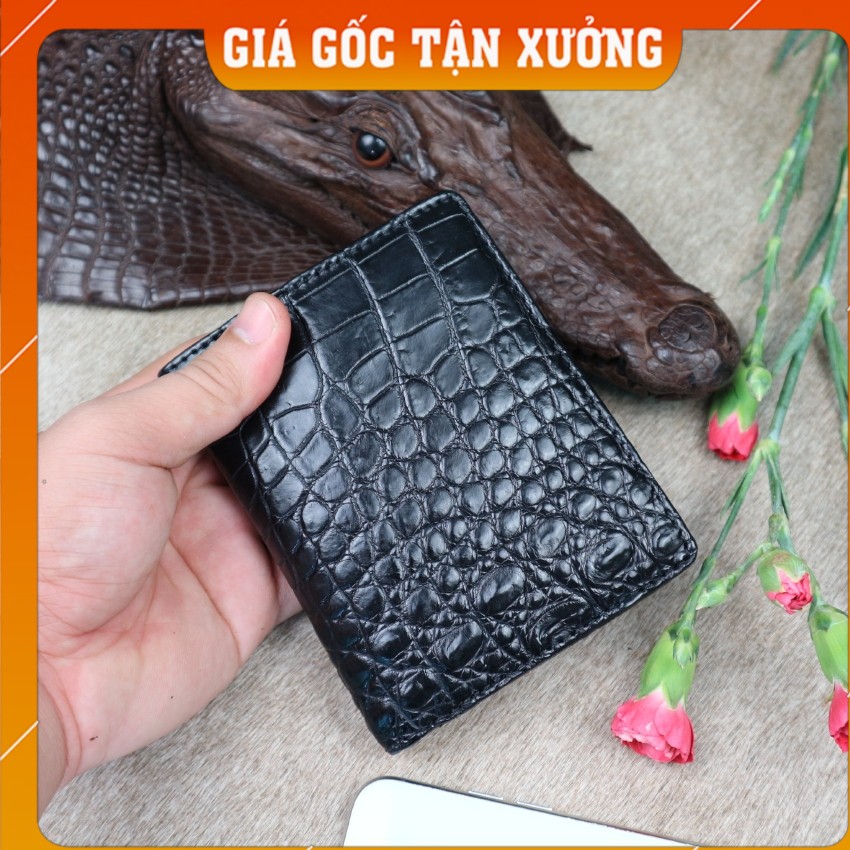 Bóp Đứng Da Cá Sấu Thật Thiết Kế Chuẩn CW01-01B {Màu Đen-Da Bụng} Giá Gốc tại Xưởng Trực Tiếp Sản Xuất Konavis FADODA SH