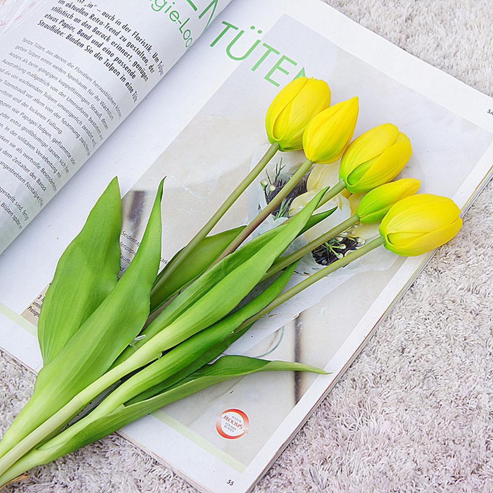 Bộ 5 Bông Hoa Tulip Nhân Tạo Để Bàn Trang Trí Văn Phòng