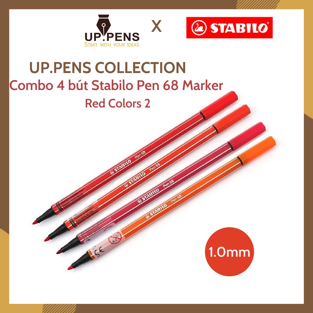 Combo 4 bút lông màu Stabilo Pen 68 Marker – 1.0mm – Red Colors 2