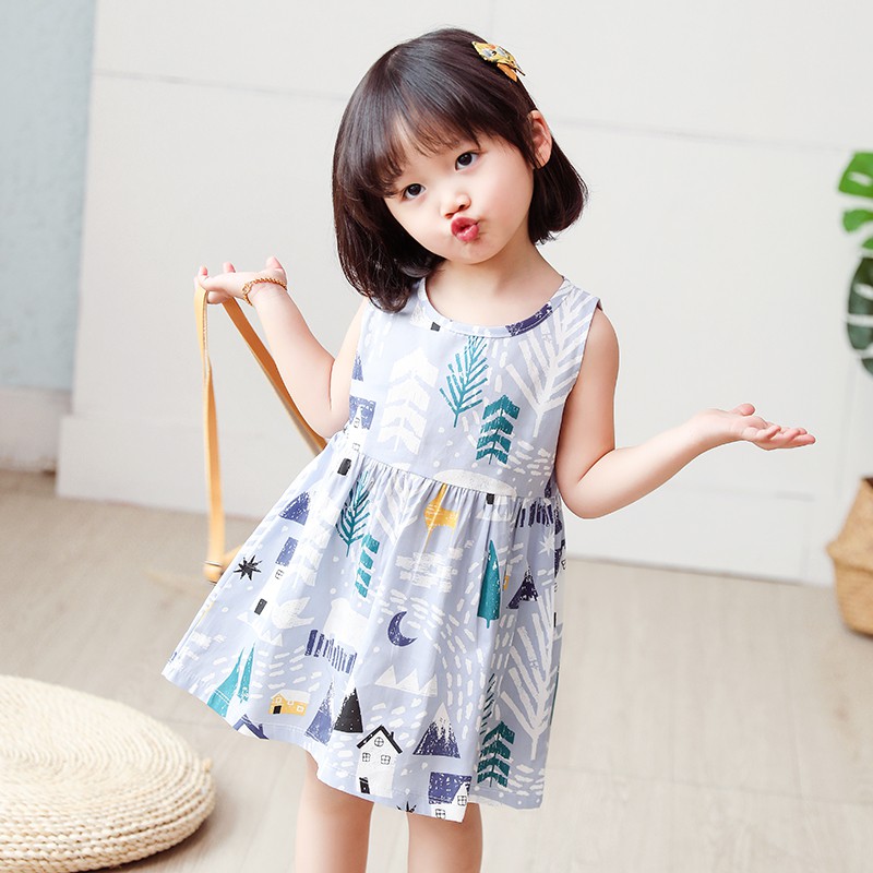 Đầm Công Chúa Không Tay 100% Cotton Phong Cách Hàn Quốc Cho Bé Gái 1-6 Tuổi