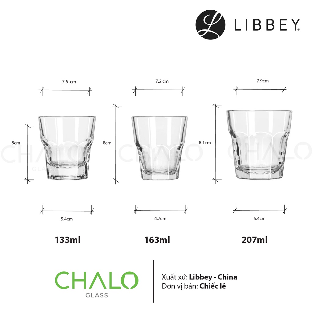 [Chính hãng] Ly thủy tinh Libbey Duratuff Gibraltar Rock - 133ml ~ 207ml  - 15248 - 15249 - 15241