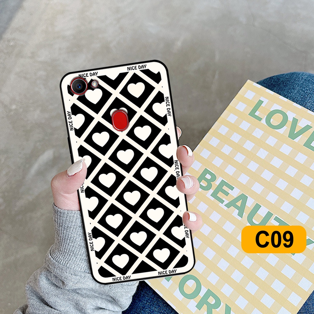 Ốp lưng Oppo F5 / F5 Youth / Oppo F7 in hoạ tiết caro trái tim đen trắng, gấu bear cute đáng yêu