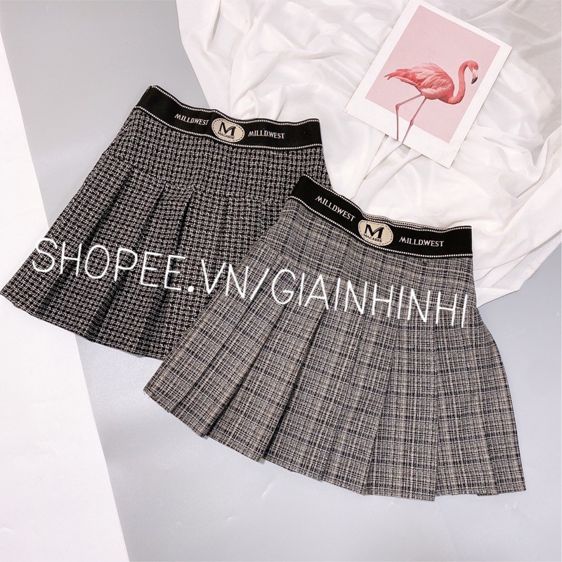 Chân váy xếp ly chất dạ dày dặn có quần trong, Chân váy dạ dáng xòe cạp chun CV1522 - NhiNhi Shop