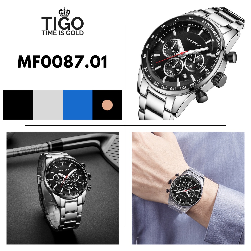 Đồng hồ nam MINI FOCUS MF0187G.01 dây thép viền thép không gỉ màu bạc mặt đen 3 kim hàng chính hãng cao cấp Nhật Bản | BigBuy360 - bigbuy360.vn